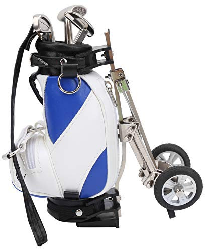 VGEBY Golf Pen Set, Golf Mini Desktop Golf Stifte mit Golf Bag Holder mit 3 Stück Zinklegierung Golf Kugelschreiber Golf Bag Pencil Holder für Golf Souvenirs Geburtstag (Blau)