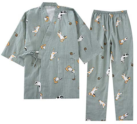 OWLONLIINE Costume de Pyjama Kimono Japonais pour Femme en Pur Coton Taille