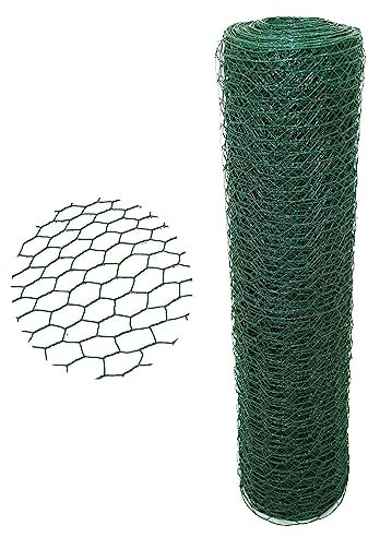 PVC Coated Chicken Wire Rabbit Mesh Fencing, 60CM X 50M Hexagonal Wire Mesh with 50mm Hole Garden Wire Netting for Garden Animal Pet Border Fence Netting