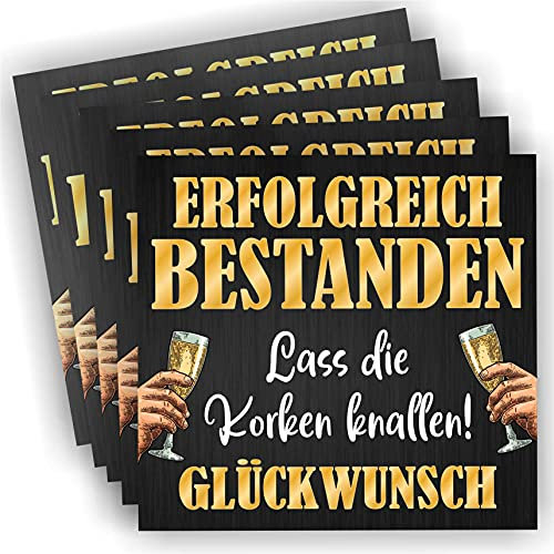 Play-Too 5 Aufkleber Erfolgreich bestanden Lass die Korken knallen Etikett Flaschenetikett