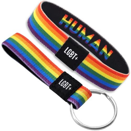 HAND-PRO Bracciale arcobaleno gay Pride (polso 16 cm) – Bracciale arcobaleno lgbt – LGBTQ bracciali + anello portachiavi