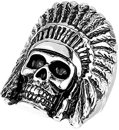 Taffstyle Herren Ring Edelstahl Massiv Breit Herrenring Männer Biker Rocker Schmuck Indianer Häuptling Totenkopf Größe 62 (19.7)