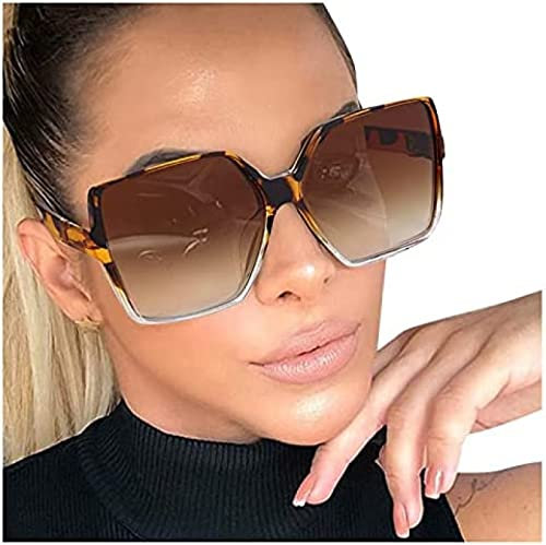 Youning Damen Herren Vintage Retro Groß Sonnenbrille Quadratische Durchsichtige Sonnenbrille Outdoor Brille UV400 Schutz Polarisierte Sonnenbrille für Unisex Gradient Lens Eyewear Sunglasses