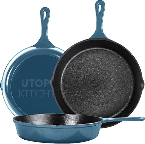 Utopia Kitchen Bratpfanne, Bratpfanne, vorgebranntes Gusseisen-Pfannen-Set, 3-teilig, Bratpfanne, 15,2 cm, 20,3 cm und 25,4 cm, Gusseisen-Set, Kochgeschenk für Männer und Frauen (schwarz)