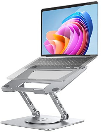 VAJUN Swivel Laptop Stand for Desk with 360 Rotating Base, Height Adjustable Computer Stand for Laptop Riser, Compatible with 10 to 15.6 inch Laptops Thinkpad Dell MacBook Stand IPad Tablets (Silver)
