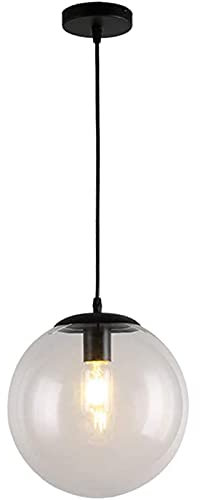 Fubdnefvo LED Boule Vintage Lampe à Suspension en Verre Clair Suspendu Plafonnier en Verre pour Café Pot Chaud 15 Cm