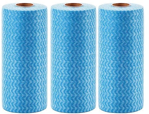 Clothes Roll Disposable Cloths 3 Rolls 150 Sheets Disposable Cleaning Cloths All Purpose Dish Cloths Non Woven Blue Cloths Wash Free for Kitchen Bathroom Window Glass