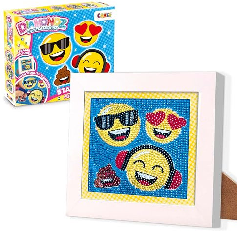DIAMONDZ CRYSTAL PAINTING Starter Set Funny Face - Diamond Painting Kinder EMOJI Schablone, DIY Diamant Malerei Kinder Bastelset, 15x15cm