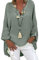 Tincini Blusa de lino para mujer, blusa de verano, túnica, cuello de pico, tallas grandes, camiseta de manga larga para mujer, camisa de lino y algodón, A verde., XXXL