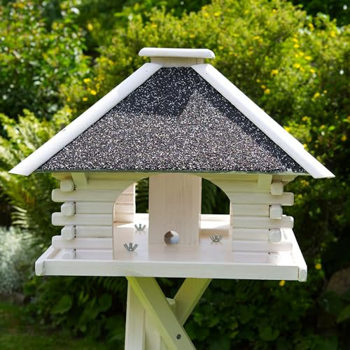 Vogelhaus V20 Weiss (Vogelhaus mit Solar, Weiss, Dach Stein anthrazit/grau)