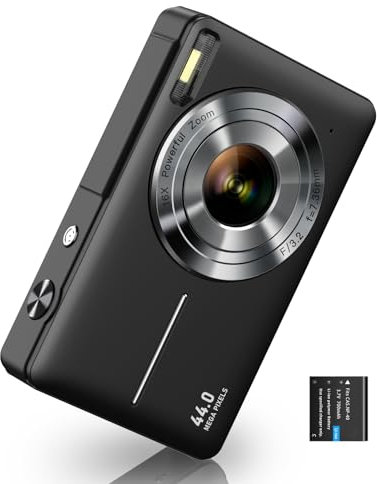 Digital Camera 1080P FHD Compact Camera 44MP Camera 16X Digital Zoom Simple Vlogging Camera Portable Digital Camera for Kids Teen Students Seniors Beginner (Black)