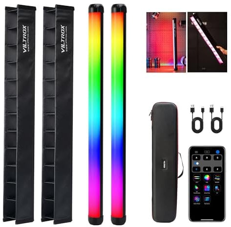 VILTROX K60 2 Pezzi LED Luce Video RGB Con Controllo App, Barra Luminosa Tubolare Portatile 360° Per Fotografia, 2500K-8500K, Dimmerabile, CRI97+, 26 Scene Di Luce, Display
