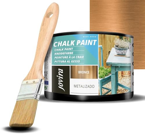 JOVIRA PINTURAS Pintura Tiza - Chalk Paint al Agua Mate + Pincel especial para madera. Renueva tus muebles con creatividad. (375 Mililitros, Bronce + Pincel)