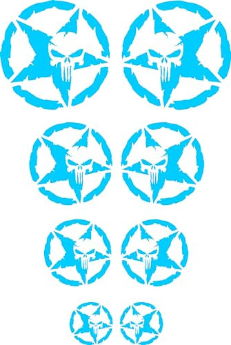 Autoaufkleber Totenschädel Aufkleber Set Motorrad Totenkopf Rund Skull Sticker Motocross 8 Stück Schädel (Glanz Hellblau)