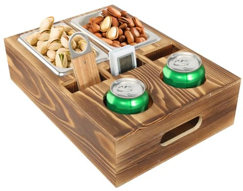 Couchbar Snackbox Personalisiert Couchbar Holz mit 2 Edelstahl Snackschale und Deckelöffner Sofa Butler Couch Bar Snackbar Couch Organizer Couch Tablett Sofa Tablett Couch Butler Coach Bar Sofabar