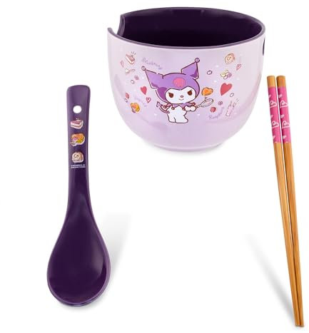 Silver Buffalo Sanrio Kuromi - Cuenco de ramen de 20 onzas con palillos y cuchara