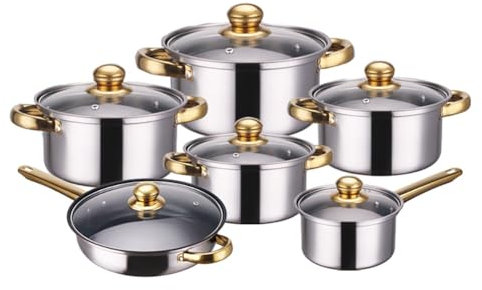 Juego de ollas y sartenes, 6 piezas, acero inoxidable, juego de ollas de inducción con tapa, juego de ollas inoxidables para todo tipo de cocinas, mango resistente al calor, sin revestimiento y apto