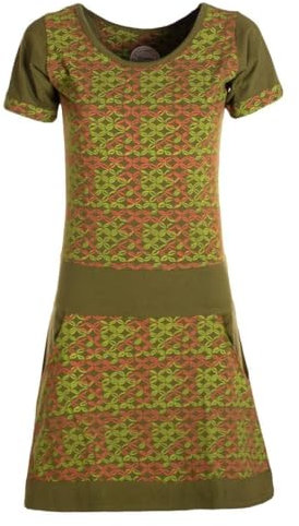 Vishes - Alternative Bekleidung - Damen Longshirt-Kleid Kurzarm Mini-Kleid Tunika-Kleid T-Shirtkleid Olive 38