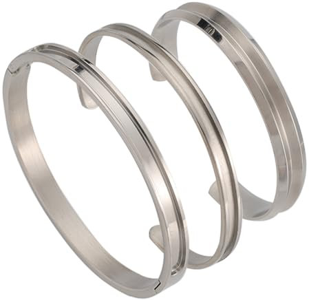 SUNNYCLUE 3 Stück Edelstahl Armbandrohlinge Geriffelte Offene Manschettenarmbänder Scharnierarmbänder Blanke Haargummi Manschettenarmbänder Leere Metallarmbänder Zur Schmuckherstellung Zubehör Zum Sel