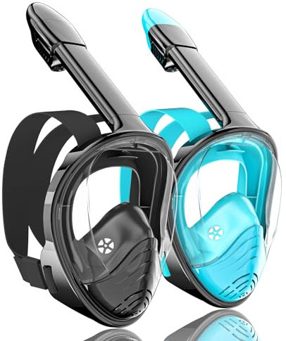 QingSong Full Face Snorkel Mask for Adults, Snorkel Equipment with Camera Mount, 180 Degree Panoramic View, Snorkel Set, Anti-Fog, Anti-Leak