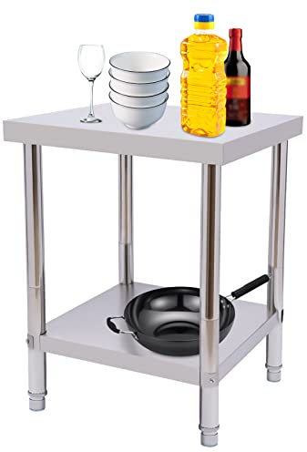 C-Juzarl Arbeitstisch Küche 60 * 45 * 80cm Edelstahl Küchentisch mit Ablage, 2 Lagiger Zubereitungstisch Edelstahl Gastro Tisch Küchentisch Edelstahltisch,400kg, Ohne Rollen