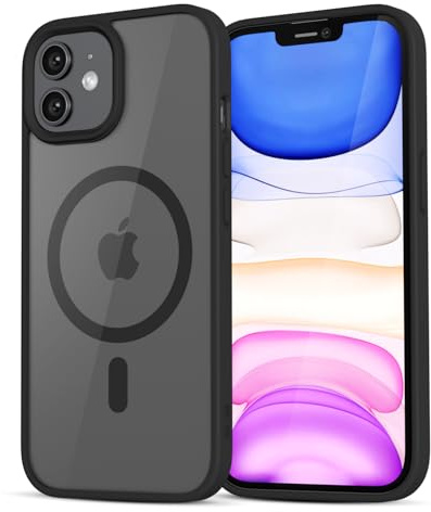 LoeoeL for iPhone 11 Case Clear Mag Safe, Ultra Thin Slim Cover Magnetic Compatible with Magsafe Phone Case for Women Men Girl, Cute Soft TPU Silicone & Transparent Anti-Yellow Hard Plastic, Black