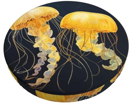 Samt Hockerbezug Rund, 3-Schichten Rund Bar Bezug Sitz Kissen mit Dünner Polsterung, Yellow Jellyfish Hocker Bezug Dehnbar Sitzkissen Rund für Barhocker Rundhocker Bürostühle