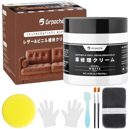 Grpoche Leder Reparatur Set, 200g Lederreparatur Creme Lederrestaurator für Kratzer, verblasste Stellen, Abnutzung, Lederpflege Füller für Auto Lederlenkrad Sofa Jacke Geldbörse, Weiß