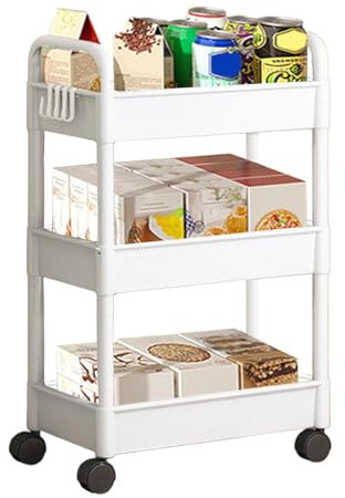 Opdestn Chariot de Rangement à 3 Niveaux, Poignées, Chariot de Rangement à 3 étagères Chariot Coulissant et Roulant Mobile pour Cuisine, Salle de Bain, buanderie, Bureau, Chambre, Plastique