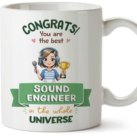 MUGFFINS Sound Engineer Woman Mug - in English - Best in Universe Trophy - Funny Gift for Colleagues - Ceramic 11oz Mug
