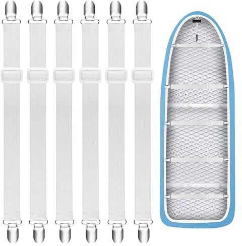 Hopton 6 Stück Bettlakenklammern Verstellbar, 30 –100 cm Elastische Bettlakenspanner mit Metallclips für Spannbettlaken, Bügelbrett, Babybett, Sofa und Autositz, Faltenfreie Bügeltischspanner