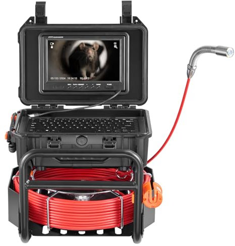 VEVOR Caméra Inspection Canalisation 30 m Endoscope Drain Auto-nivellement, avec Émetteur 512 Hz, Compteur de Distance, Écran 9'', Étanche IP68, 12 LED, Carte SD 32 Go, pour Conduit, Égout, Tuyaux