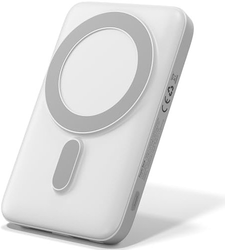Powerbank USB-C [10.000mAh] Weiß - Portable Charger Wireless Magnetische Powerbank Induktion, Wireless Charger, QC 22,5 W & PD 20 W Fast Charging, Integrierter Type-C Eingang, LED Batterieanzeige