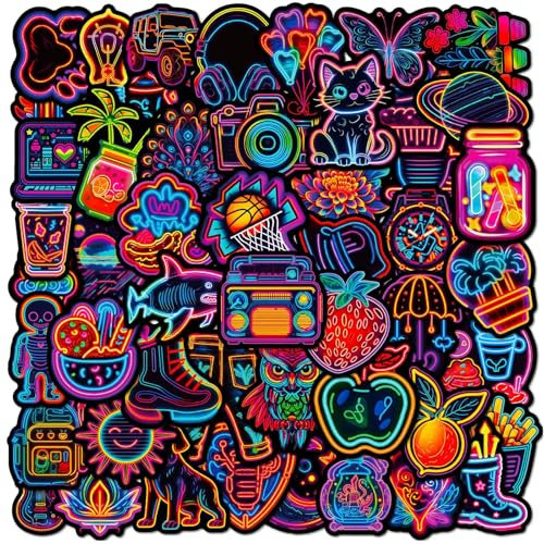 Yamobi 50 Stück Neon Sprüche Sticker Set,Wasserdichte Coole DIY Sticker für Laptop, Handy, Gitarren, Kinder, Mädchen, Jungs, Fotoalbum, Notebook, Sticker Sprüche, Motivation und Lustige Deko