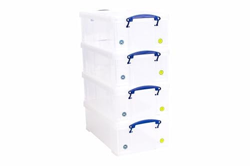 Really Useful Box Plastic Storage 12 Litre Clear (Pack Of 4)