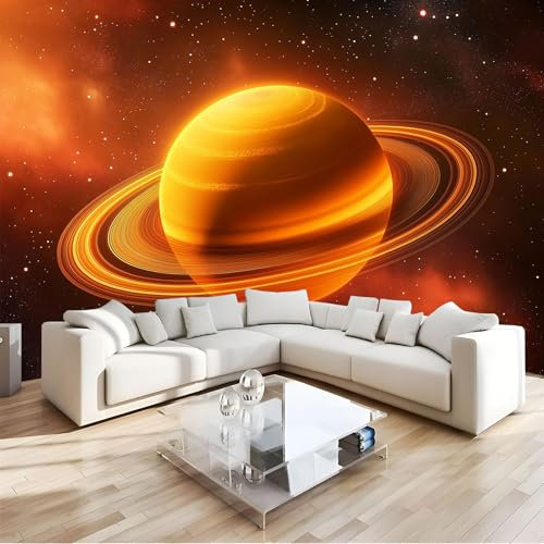 JEDTAKCT 260X175Cm Seidetapete Fantasy Saturntapete Elegance Tapete Im Sternenhimmel Galaxie Design Tapete Wandtapete Wohnzimmer Schlafzimmer Flur Strukturtapete