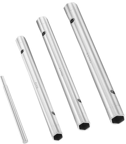 Pavlleen Set 4 Chiavi a Tubo Doppia 8x9/10x11/12x13mm Lunghezza Extra con Barra Tommy e Perno, Acciaio Utensili per Dadi Esagonali e Rubinetti Lavabo/Lavandino, Installazione Sottobanco ZYT186