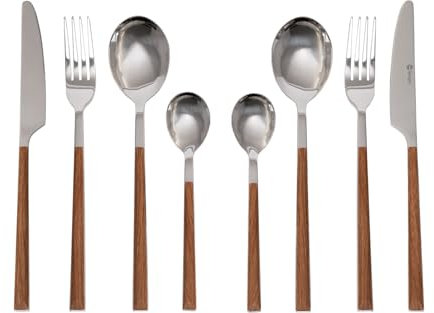 BERGER Wood Besteck Set 16-teilig | Elegantes Essbesteck mit Holzgriffen | Robustes & langlebiges Edelstahl Besteckset mit Messer Gabel Löffel für 4 Personen | Tafelbesteck für Camping Haushalt