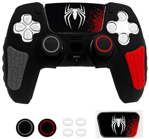 HLRAO Cover antiscivolo per controller PS5, morbida, spessa, in silicone, compatibile con controller PS5/Slim/Pro con 2 tappi per pollice, protezioni per joystick, adesivo