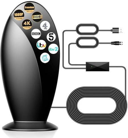 Indoor TV Aerial,560+ Miles Range Digital TV ariels indoor for Smart TV and Older TV's with Signal Booster,Support 4K 1080P HD Local Channels - 18FT HD Cable 01