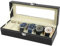 Atliberswo Uhrenbox mit 6 Fächern, Watch Box, Uhrenkasten mit Glasdeckel,abnehmbare Polster, Schloss aus Metall, schwarz beschichtet und Futter in Grau