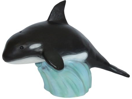 Gartenfigur Orca Killerwal Deko Tierfigur aus Kunststoff auf Einer Welle als Sockel Länge 41 cm