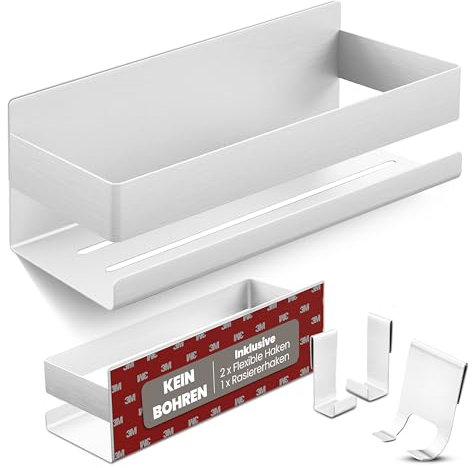 LIEBHEIM Duschablage Duschkorb Badregal ohne Bohren - Montage mit Industrie Klebeband oder Kraftkleber - Badablage - Aluminium gebürstet