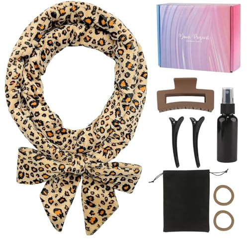 Anei Neu Lockenwickler Locken Ohne Hitze,Heatless Curls Band Samt über Nacht mit Haarnadel Rutschfest DIY Hair Curler no Hea Set Haarband Wave Formers für Mittleres Langes Haar Leopardenmuster