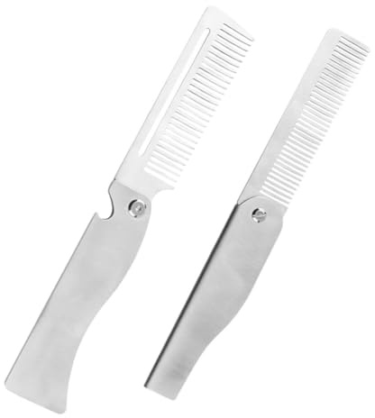 2 Stück-pack Klappbarer Schnurrbartkamm aus Edelstahl für Männer, Tragbar | Silber, Kompakt, Multifunktional, Schonend zu Haarsträhnen, für Bart und Haar