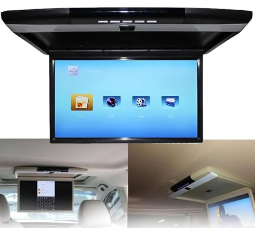 Car Overhead Flip-Down Monitor,1080p Full Viewing Ceiling Hd Digital Tv Car Stereo Player,Car Roof Mount Monitor,17.3 Inch Tv Hd LCD Screen,with Hdmi, USB, Sd, Ir, Fm,Black
