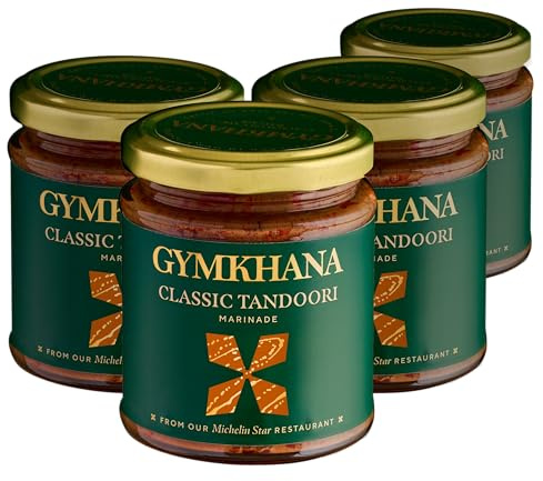 Gymkhana Classic Indian Tandoori Marinade, Spiced BBQ Marinade, 190g per Jar of Gluten Free Tandoori BBQ Rub Sauce - 4 Pack with Exclusive Recipe Booklet