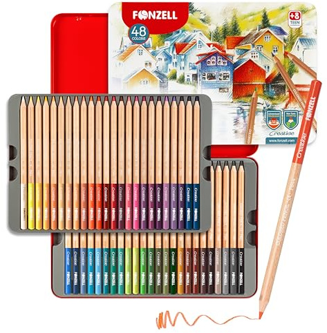 Fonzell Radierbare Buntstifte 48 Farben – Farbstifte in Metalldose – Leicht Radierbar, Bruchfest & Ungiftig – Buntstifte für Kinder, Schüler, Erwachsene & Künstler