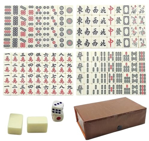 Mahjongg-Spiel in Reisegröße, 144 Mini-Mahjong-Spielsteine mit zusätzlichen Karten für Laptop, Brettspiel für Erwachsene, mit Würfeln, für Reisen