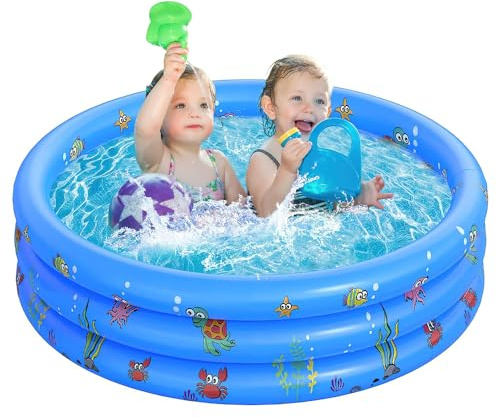 Dhqkqg Piscine Gonflable Ronde, 100x35cm Pataugeoire Gonflable, Pataugeoire Ronde, Piscine Gonflabli pour Tout-Petits, Piscina Pataugeoire Portable pour la Cour Intérieure et Extérieure (Bleu)